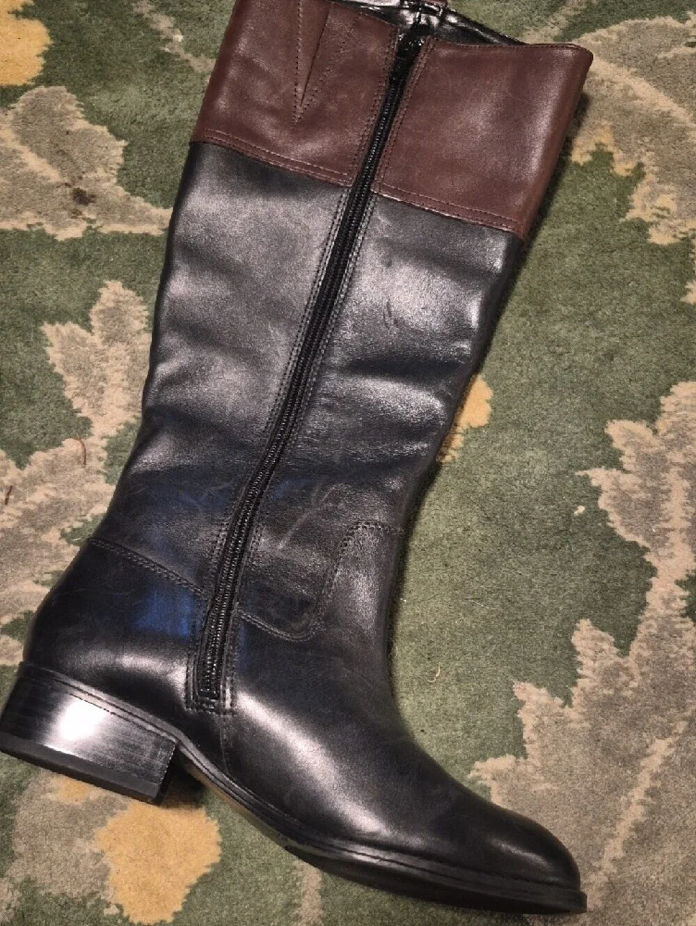 Ralph Lauren Two-Tone Leather Riding Boots - Black & Brown